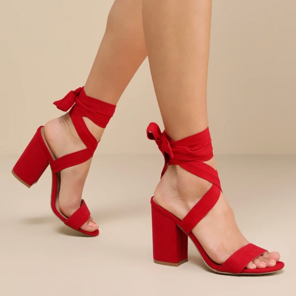 Cross Strap Red Heels With Bow